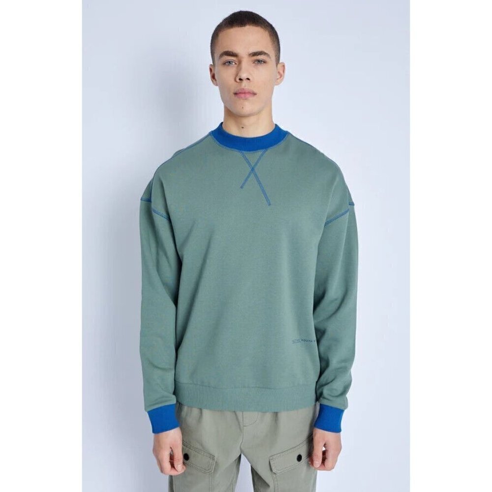 NATIVE Youth Mens Green Sweatshirt BNWOT Xlarge New Blue Contrast Trim